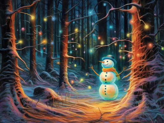 Glowing Snowman In A Glowing Forest