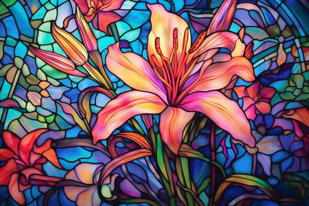Graceful Lily On Stained Glass