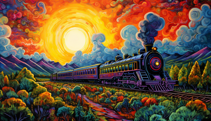 Locomotive Train In Colorful Countryside  Paint by Numbers Kit