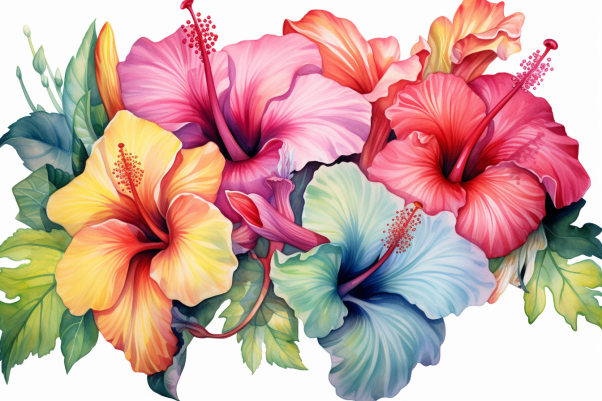 Multicolor Bundle Of Hibiscus  Paint by Numbers Kit