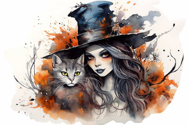 Witch And Cat Ready For Halloween Night
