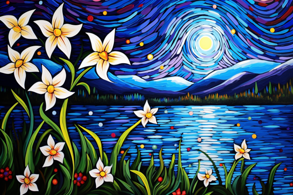Starry Night And Lilies