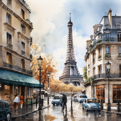 Busy Paris Street And Eiffel Tower   Paint by Numbers Kit