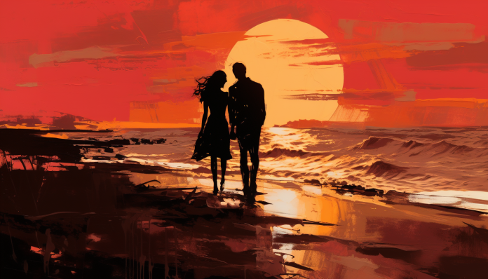 Romantic Sunset Walk On The Beach  Paint by Numbers Kit