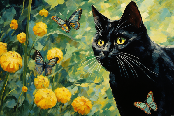 Black Kitty And Butterflies   Paint by Numbers Kit