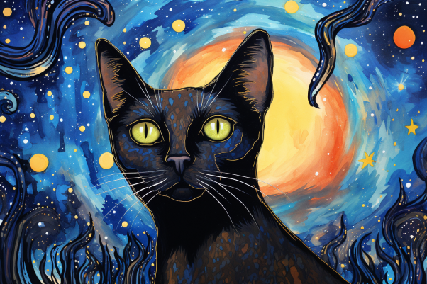 Black Siamese Cat On A Starry Night  Paint by Numbers Kit