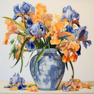 Yellow Blue Flowers In Vase