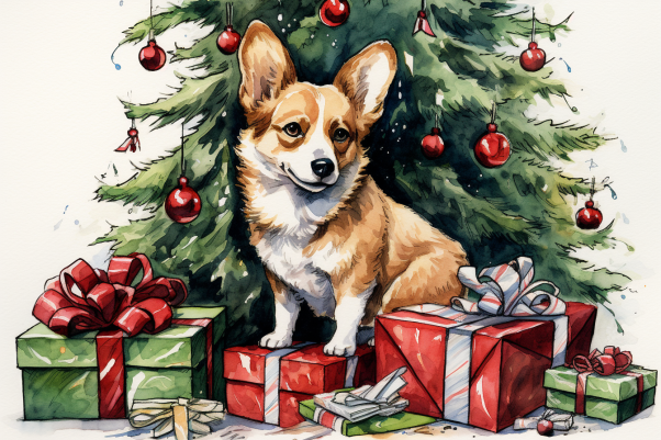 Corgi And Christmas Tree