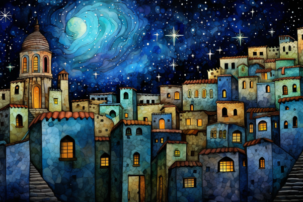 Calm Beautiful Starry Night Over Village