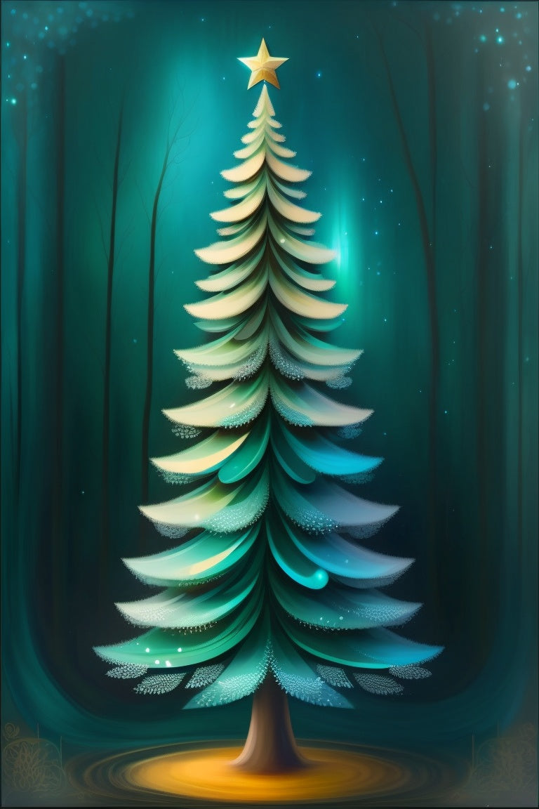 Bright Christmas Tree In Forest