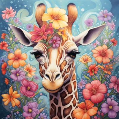 Mesmerizing Giraffe And Flowers