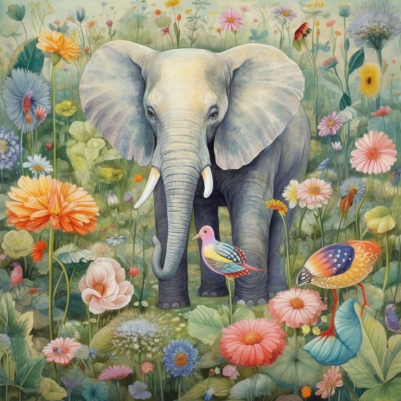 Dreamy Garden And Elephant