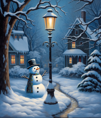 Snowman On A Snowy Street