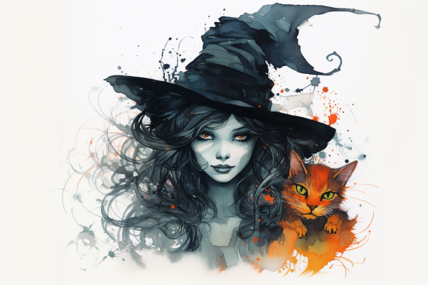 Mellow Halloween Witch And Cat