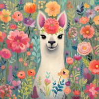 Thumbnail for Llama Peeking Out Of Vibrant Flowers