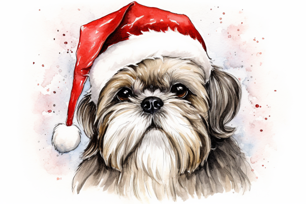 Christmas Shih Tzu In Santa Hat