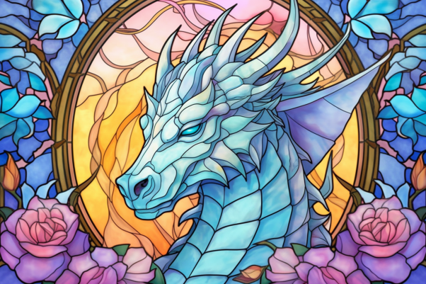 Dreamy Ice Dragon On Stained Glass