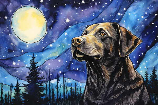 Dark Labrador On A Starry Night  Paint by Numbers Kit