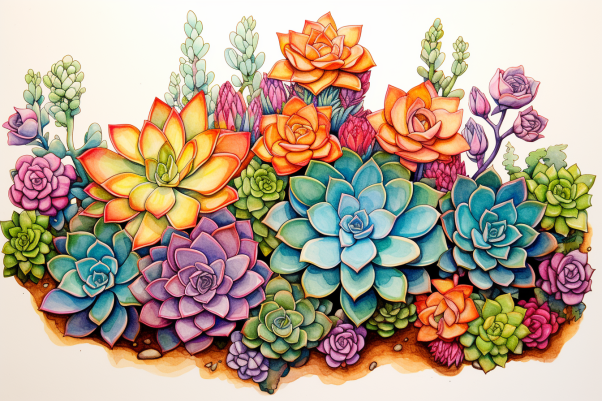 Beautiful Watercolor Succulent Garden