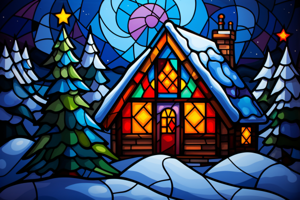 Stained Glass Christmas Cabin