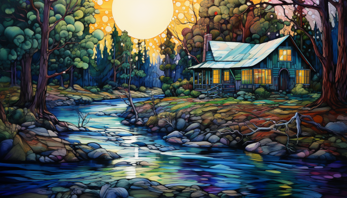 Peaceful Cabin By A River  Paint by Numbers Kit
