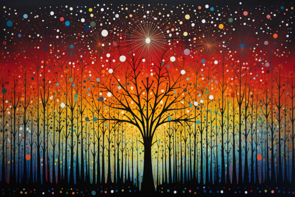 Black Tree Forest Starry Sky  Paint by Numbers Kit