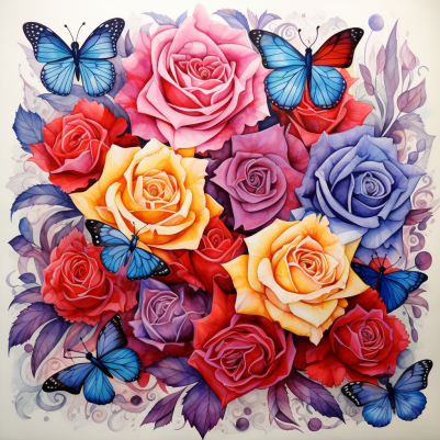 Mesmerizing Multi Colored Roses And Butterflies