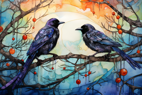 Fantasy Blue Birds On A Branchn