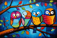 Thumbnail for Colorful Playful Birds  On A Branch Paint by Numbers Kit
