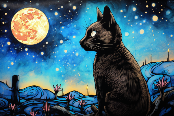 Starry Night Black Cat