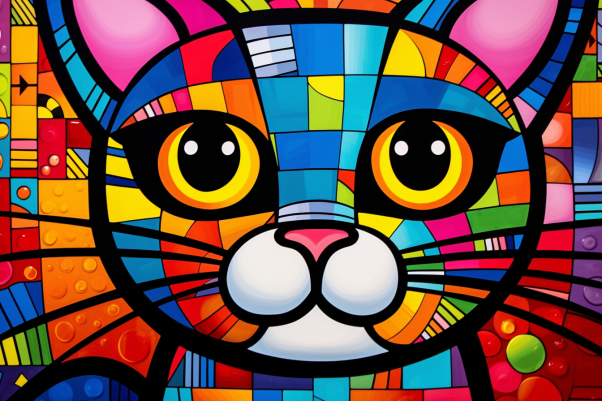 Pretty Bold Bright Colored Kitty  Paint by Numbers Kit