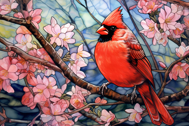 Dreamy Red Cardinal Among Flowers