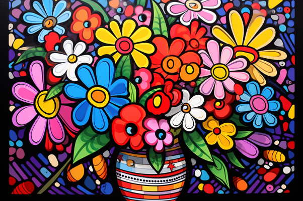 Playful Colorful Vase Of Flowers  Paint by Numbers Kit