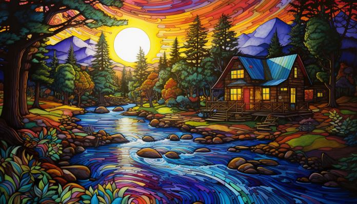 Peaceful Cabin By A Stream  Paint by Numbers Kit