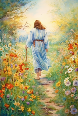Walk With Jesus, A Dirt Path Surrounded Buy Yellow, Orange And White Flowers