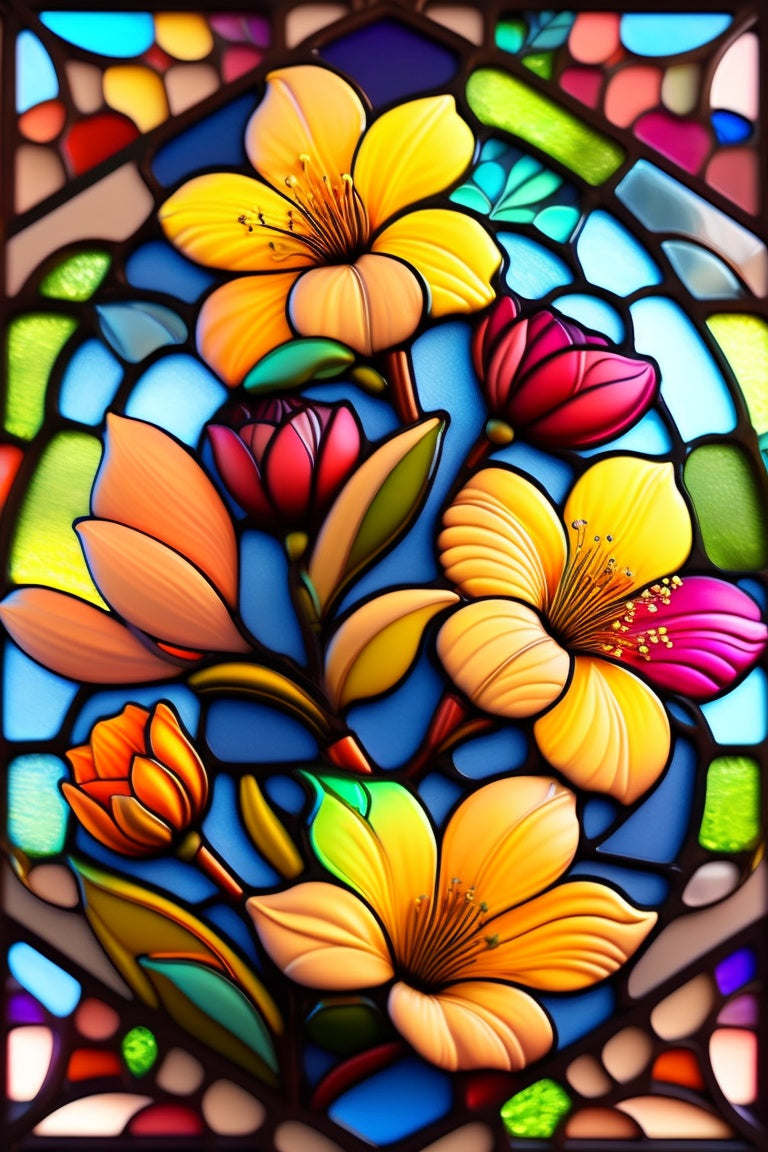 Yellow Flowers On Stained Glass, Vibrant