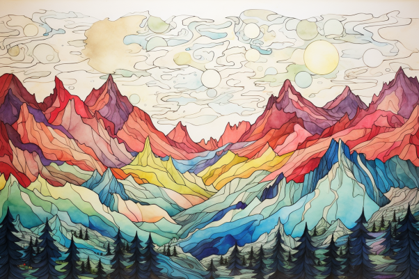 Layered Watercolor Mountain Range