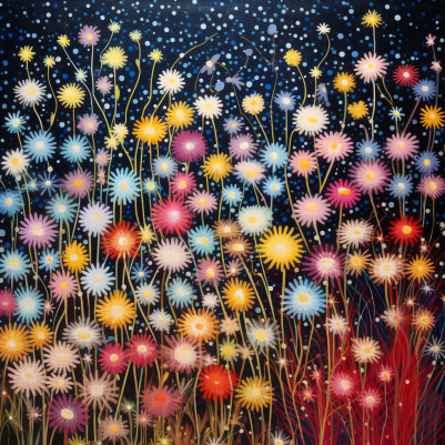 Colorful Wildflowers And Starlit Sky