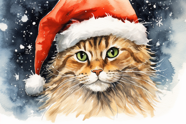 Sweet Christmas Tabby Kitty In Santa Hat