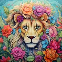 Thumbnail for Mesmerizing Colorful Lion And Flowers