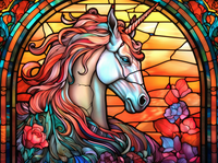 Thumbnail for Majestic Unicorn On Orange Stained Glass