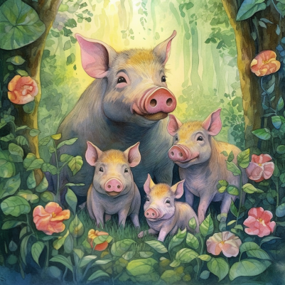 Piggy Family In The Woods