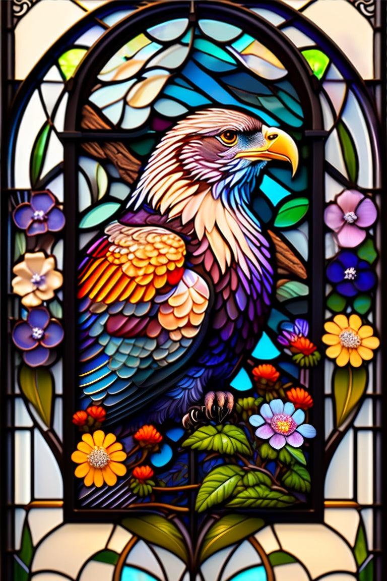 Majestically Colorful Bird In Stained Glass