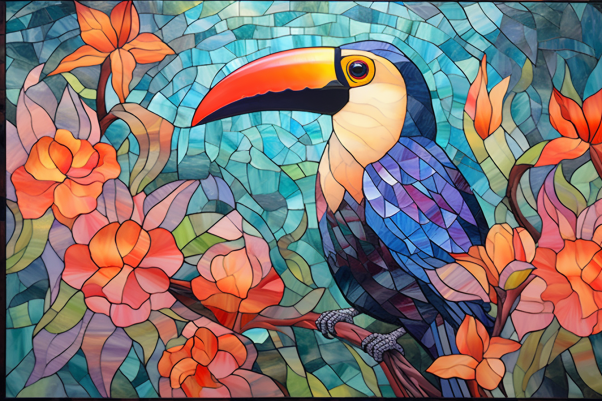 Glorious Toucan On Pastel Stained Glass