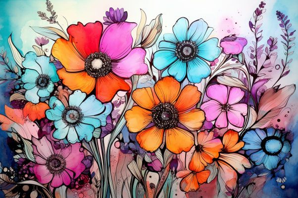 Bright Bold Watercolor Flowers