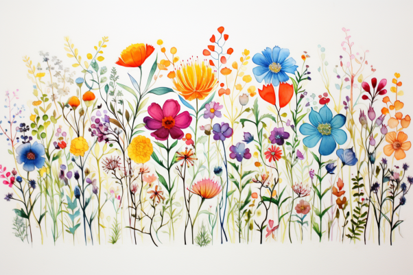Colorful Watercolor Wildflowers