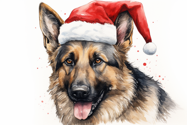 Christmas German Shepard In Santa Hat