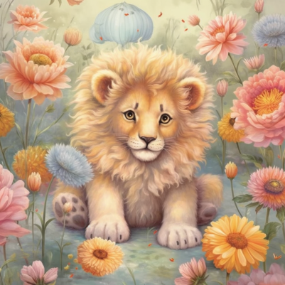 Sweet Baby Lion In A Garden