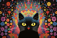 Thumbnail for Bold Black Cat And Colorful Flowers  Paint by Numbers Kit