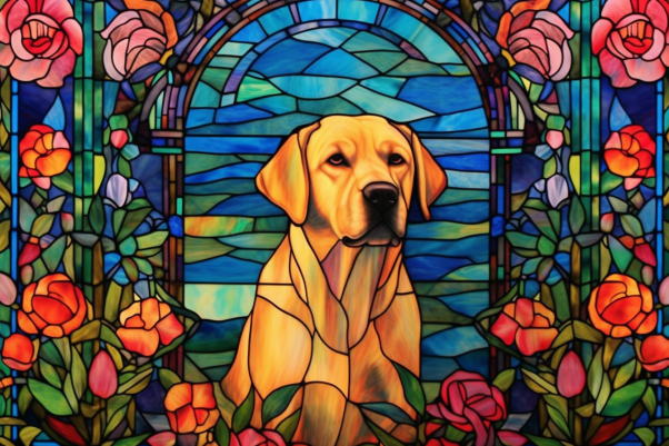 Graceful Labrador Good Dog On Stained Glass